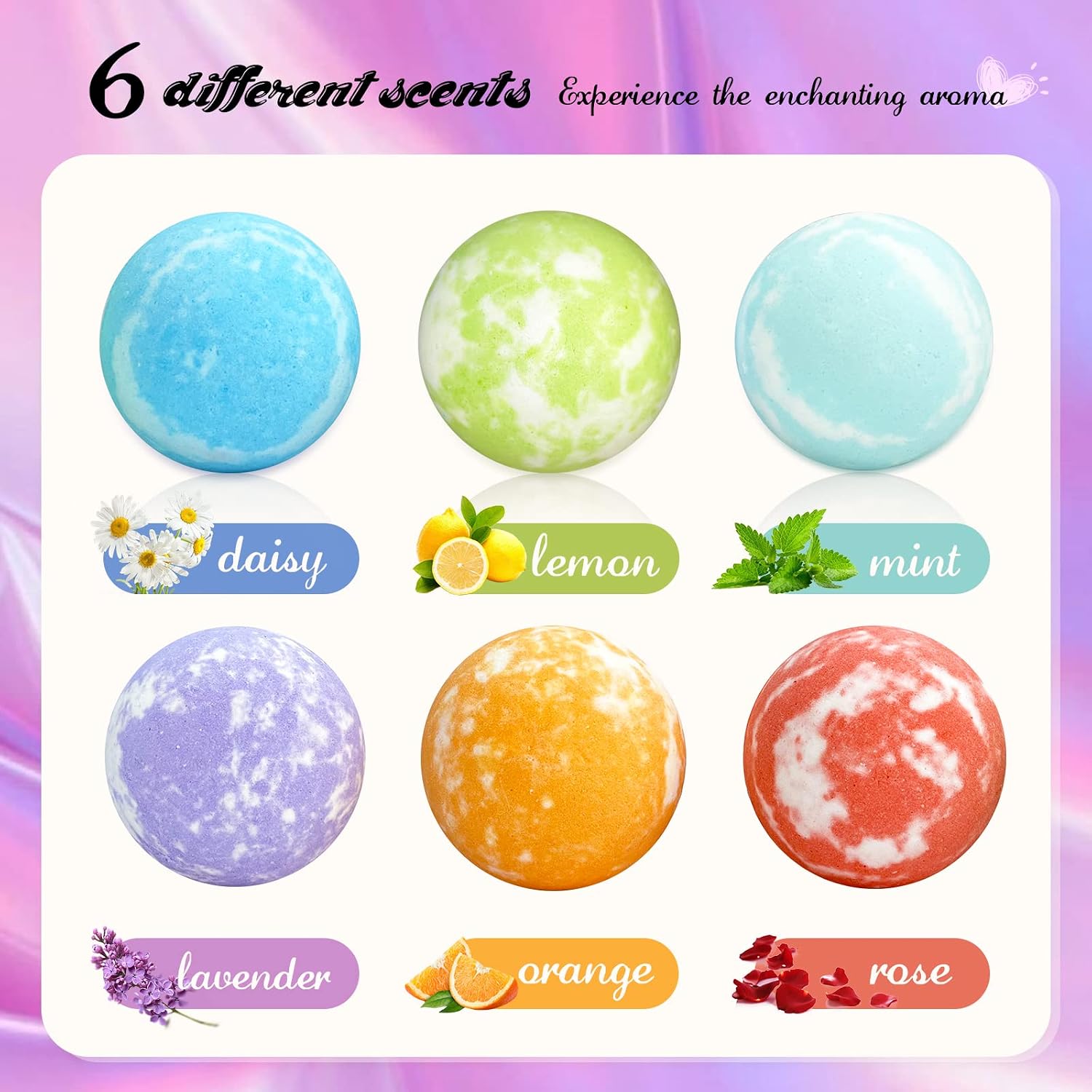 Liphontcta 6 Pcs Bath Bombs - 5.2 oz Large Bath Bombs for Women Rich in Shea Butter and Sea Salt Natural Fizzers Spa Bubble Bath Bomb Set, Moisturize Dry Skin, Perfect for Bubble & Spa Bath