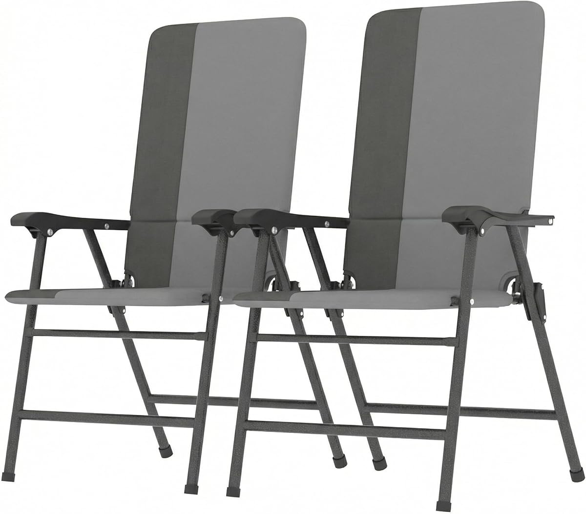 Outsunny Folding Patio Chairs Set of 2 Padded High Back Armrests Light Gray | Folding, 600D Oxford Fabric, Portable, Outdoor Camping Chair Set, Lawn, Deck, Garden, Backyard