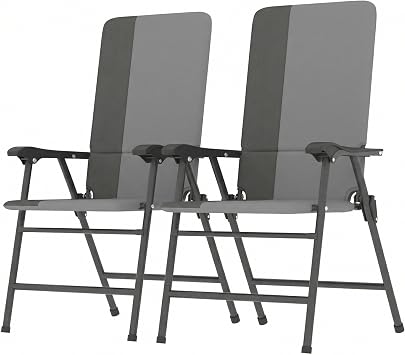 Outsunny Folding Patio Chairs Set of 2 Padded High Back Armrests Light Gray