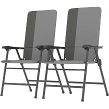 Outsunny Folding Patio Chairs Set of 2 Padded High Back Armrests Light Gray | Folding, 600D Oxford Fabric, Portable, Outdoor Camping Chair Set, Lawn, Deck, Garden, Backyard
