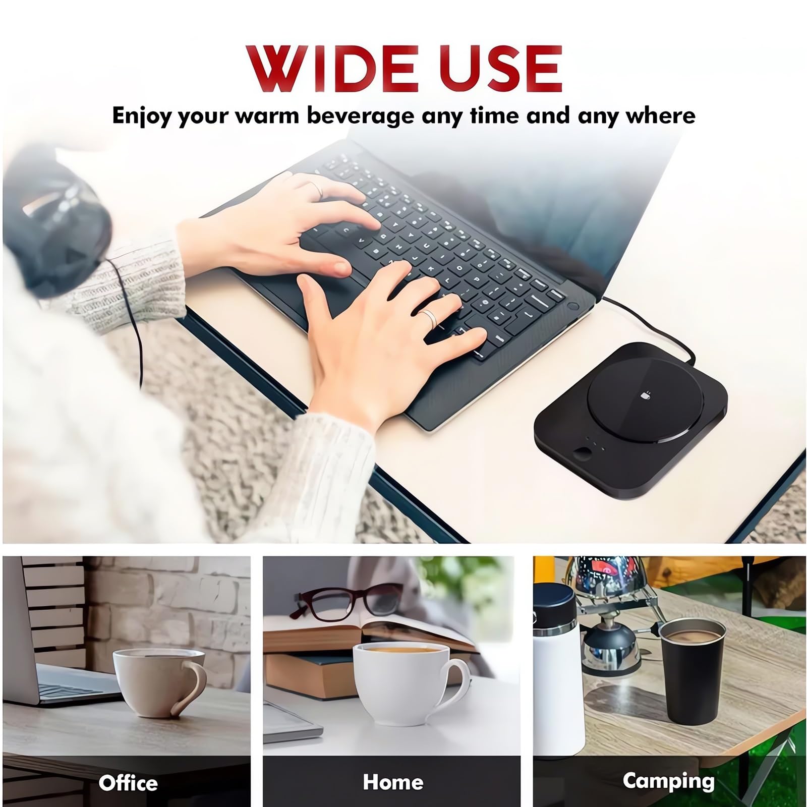 Podgrzewacz do kubków USB na biurko w Wielkiej Brytanii, 3 ustawienia temperatury i automatyczne wyłączanie 8H, podgrzewacz świec do podgrzewania kawy, mleka, herbaty i świec (czarny garnitur A)