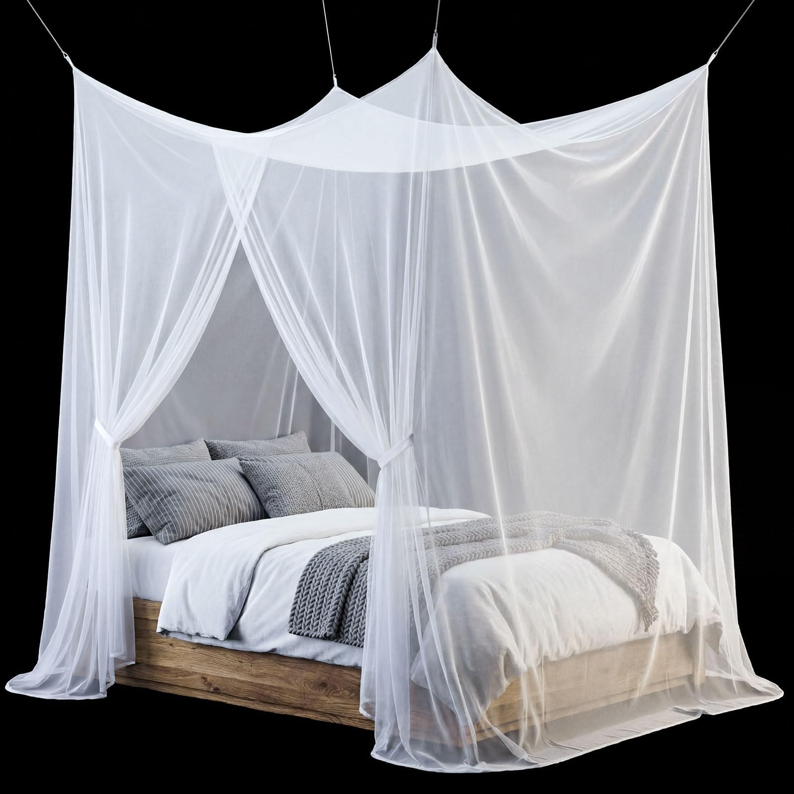 Frienda Bed Mosquito Net Mosquiteros Cameros para Cuba Rectangular Canopy Drapes with Hook Nylon Rope for Single Twin Full Queen King Size Bed Camping Outdoor Travel(White,Queen)