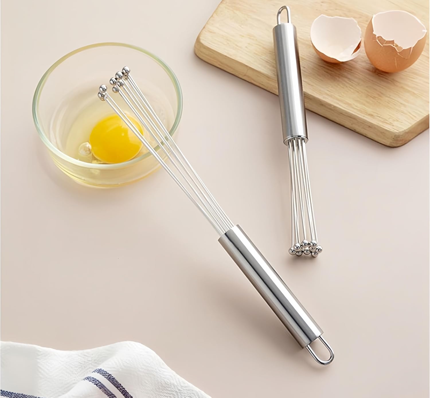 2 PCS 10.23inch Stainless Steel Ball Whisks,Durable Manual Egg Beater, Dishwashable Kitchen Whisk,Cream whisk, kitchen baking tool - Image 3