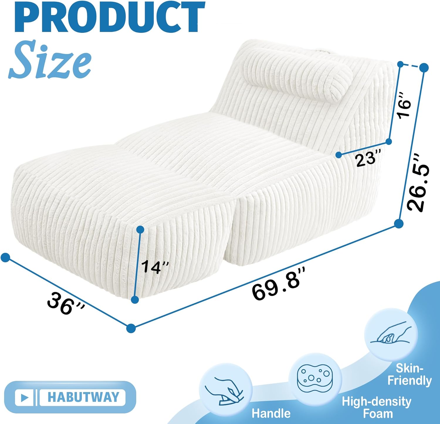 HABUTWAY Giant Bean Bag Chairs for Adults,Big Bean Bag Lounger with Removable Cover,Large BeanBag Chair with Ottoman&Storage Pocket,Memory Foam Filled Bean Bag Sofa for Living Room,Bedroom-Plush Beige - Image 2