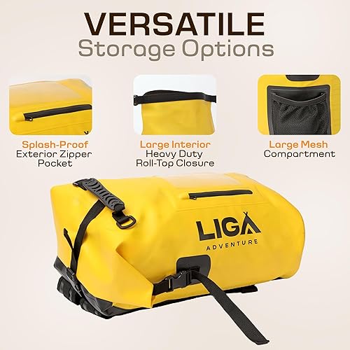 Miniatura 3 de LIGA Bolsa de lona impermeable  30L  Cierre enrollable resistente  Totalmente impermeable  Comodidad acolchada  Bolsa seca para senderismo, kayak,