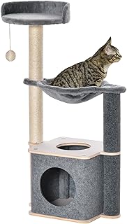 PawHut Cat Tree, Multi-Level Cat Tower with Perch, Scratching Post, Cat Condo, Hammock, Hanging Toy Ball, Cat Furniture for Indoor Cat, Grey
