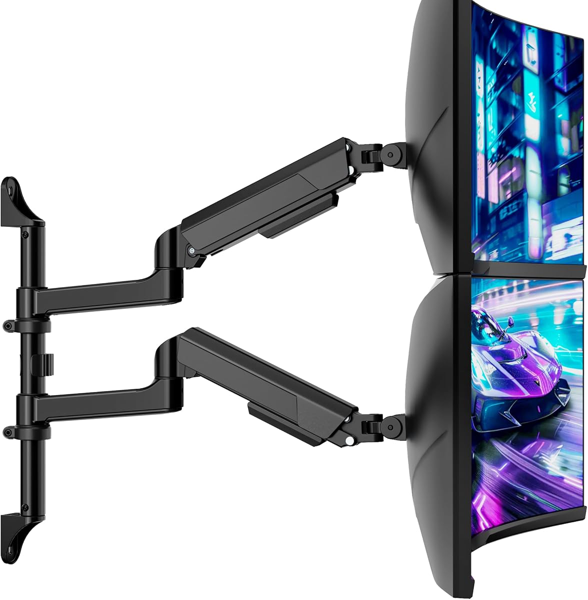 ARES WING 17-40 Inch Ultrawide Vertical Dual Monitor Wall Mount, Black | Heavy Duty Monitor Arm Up to 26.4 lbs, Fully Adjustable Wall Mount, VESA 75x75/100x100 Compatible