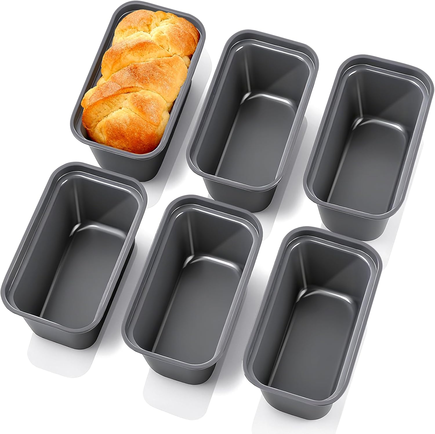 6 Pack Mini Loaf Pan, Carbon Steel Baking Bread Pan, 6.1 x 32.5 x 1.87 In Small Banana Bread Tins, Non-Stick Meatloaf Pans for Oven and Baking (Black)