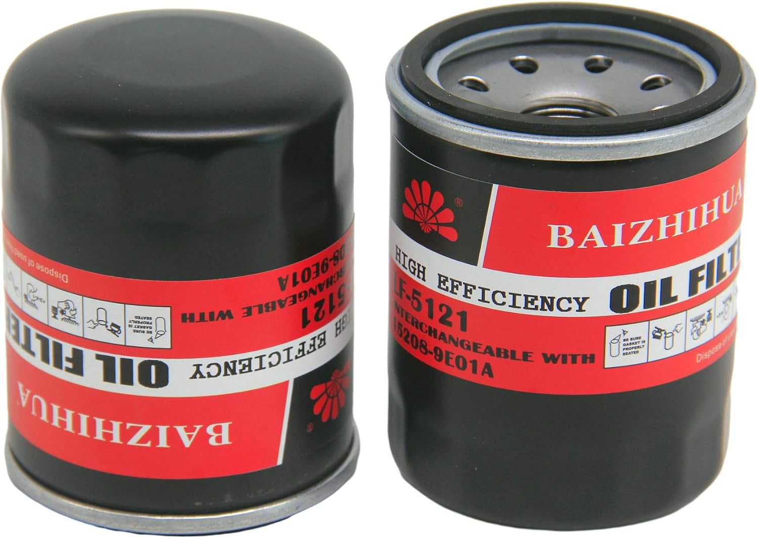 4-PACK BAIZHIHUA LF-5121 Engine Premium Oil Filter Replaces 15208-9E01A, 15208-65F0E, SO-1010, PBL14610, KN-148 Compatible with NISSAN/INFINITI/ACURA/HONDA/MITSUBISHI Vehicle Models