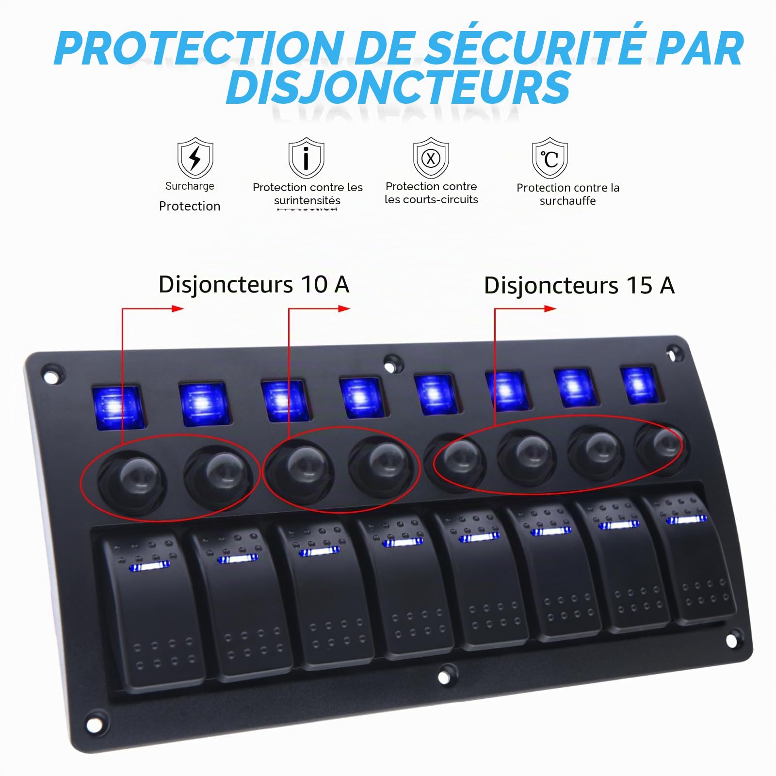 Geloo Panneau de Commutation 8 Gang, Étanche 12V/24V à Bascule Interrupteur avec Protection contre les Surcharges pour Voiture Bateau Camion et Autres Véhicules