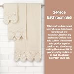 Ensemble de serviettes en dentelle Zahari Home 3 pièces - Serviettes en coton doux et pelucheux avec serviette à main et gant de toilette - Serviettes hautement absorbantes pour salle de bain, gymnase, hôtel et spa (beige crochet)