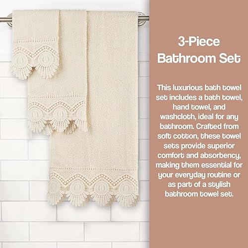 Miniatura 9 de Zahari Home Sinatra - Juego de toallas de baño de 3 piezas, toalla de mano, toalla de lavado absorbente, color champán