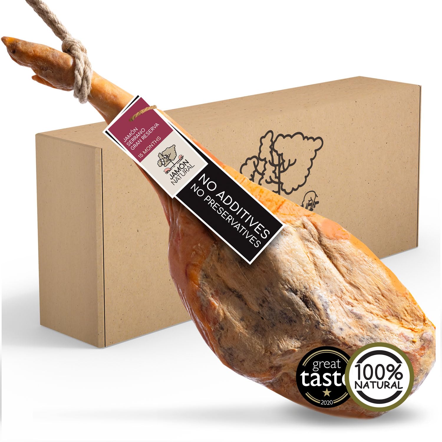 Jamon Serrano Spanischer Schinken | 6,0-6,5 kg Hinterschinken Serrano Gran Reserva | 100% natürlich - keine Zusatzstoffe oder Konservierungsmittel | Gewinner eines Great Taste Award 2020