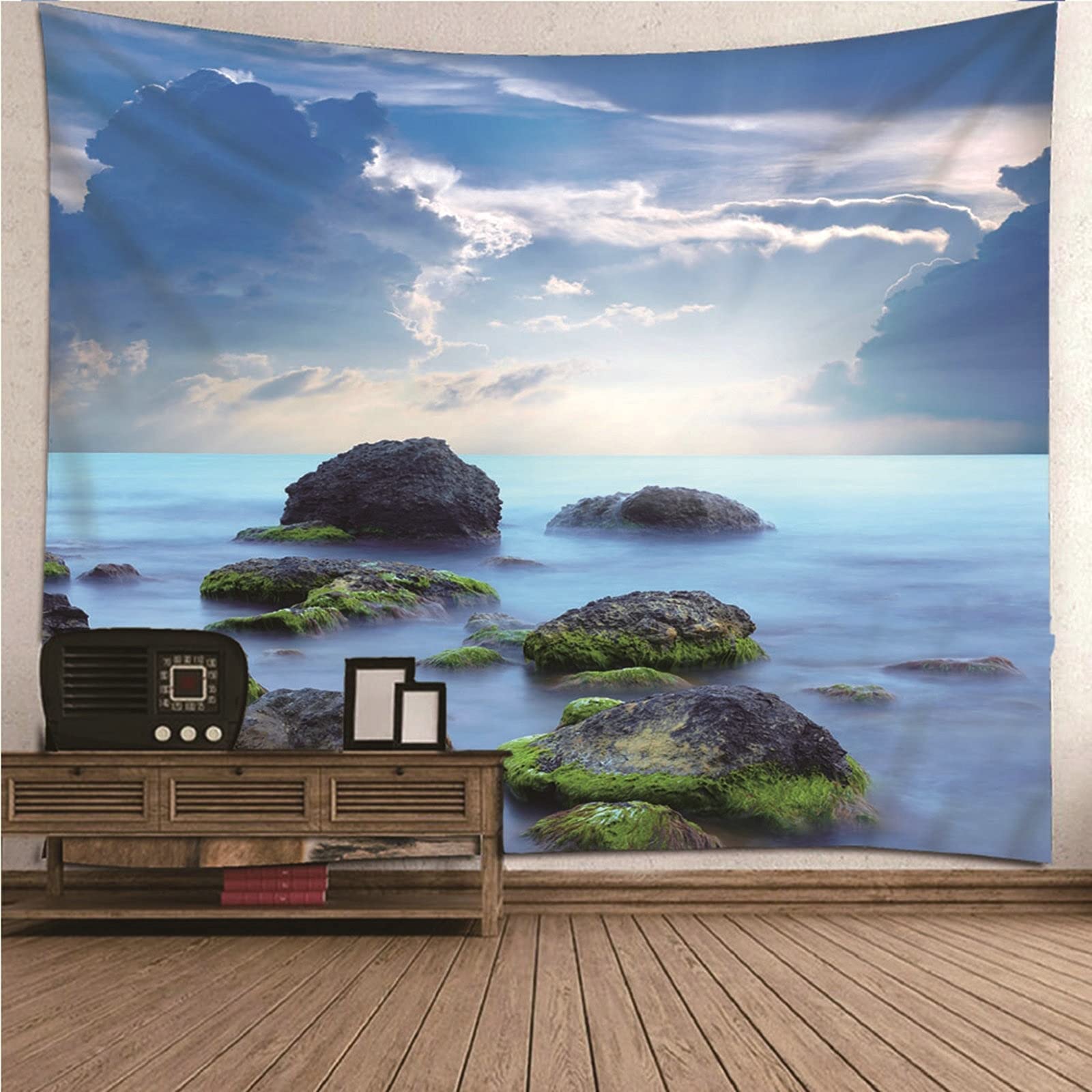 Aeici Tapiz Tela Muro Playa, Tapiz Pared Habitacion Tapiz Cielo de Piedra- Azul Marrón, 200x200CM