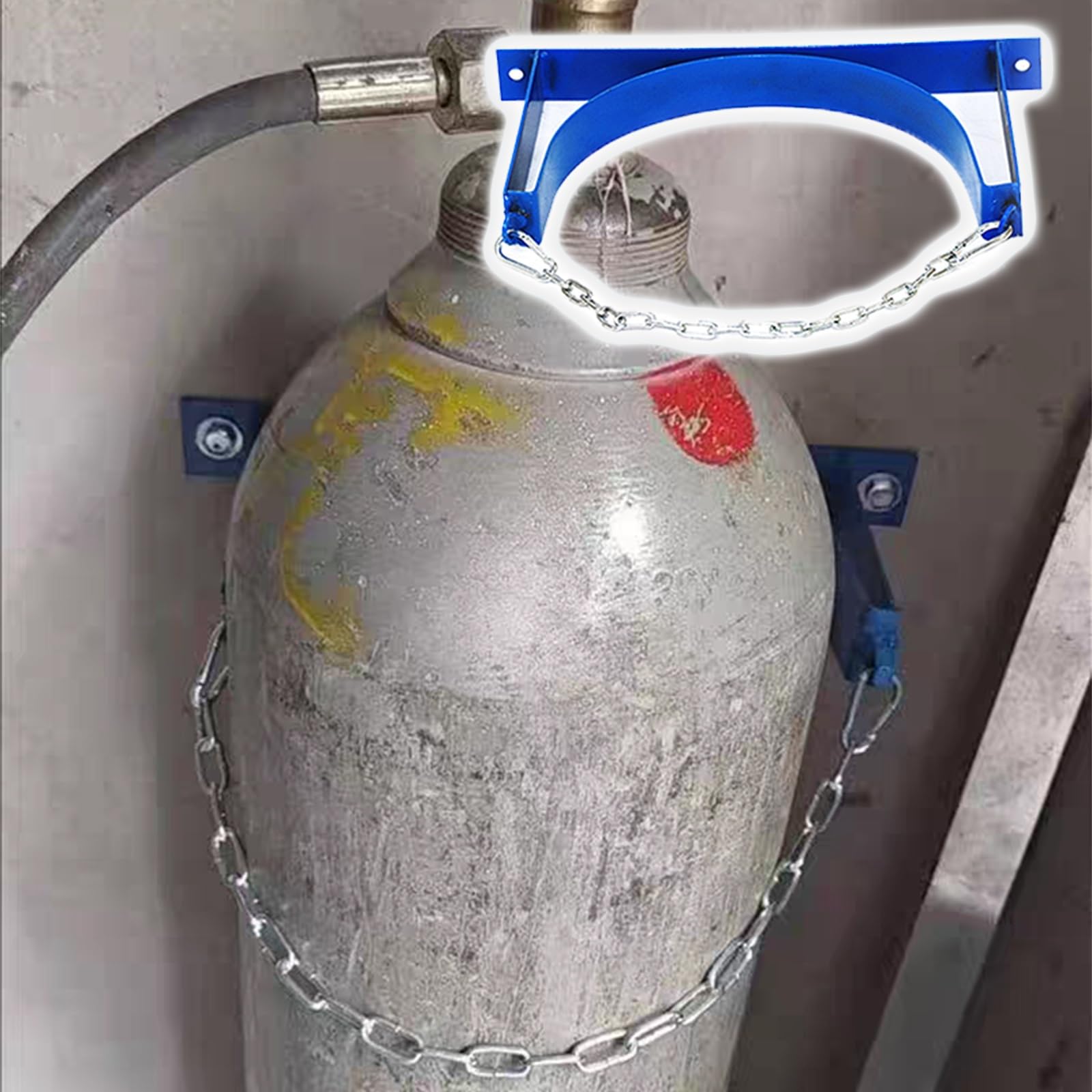 Generisch Sauerstoffflaschenhalter aus Stahl mit Schrauben und Kette, Blauer, robuster Stickstoff-Wandhalter, Wandhalterung für Gasflaschen in Haushalten, Krankenhäusern, Schulen und Fabrike