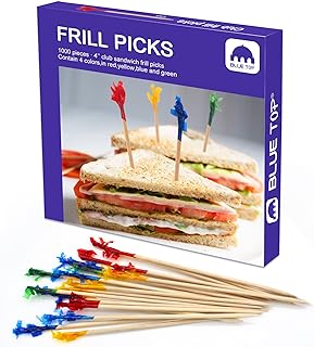 BLUE TOP Wood Frill Picks Frill Toothpicks 4 Inch Pack 1000,Decorative wood toothpicks,Cocktail Party Toothpicks for Fruit,Appetizers,Club Sandwiches,Great to use at Valentine's Day and Parties.