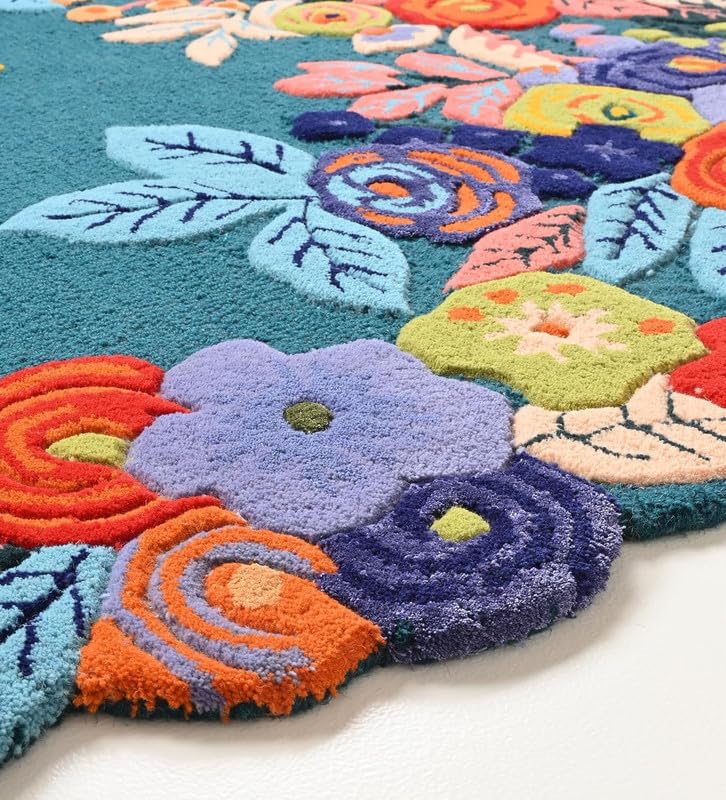 Image of Handmade Woolen Carpet Irregular Shape for Living Room Size 6x8 ft