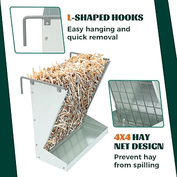 KUAFU Hay Feeder 2 in 1 Hay Rack Wall Mount Goat Feeders,Heavy Duty | Galvanized Steel Hanging Feeders for Farm Livestock Small Goat & Sheep Grain Indoor Outdoor Uses