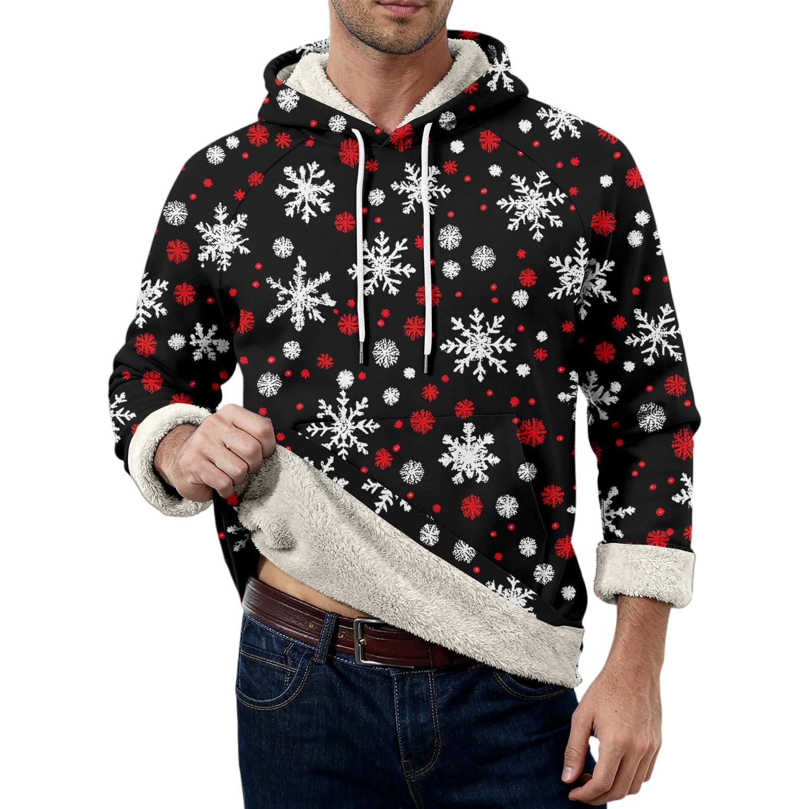 Sudaderas navideñas con forro polar para hombre divertidas con copo de nieve sudaderas de talla grande vestido de Navidad invierno cálido jersey sherpa de manga larga novedad disfraces navideños ropa