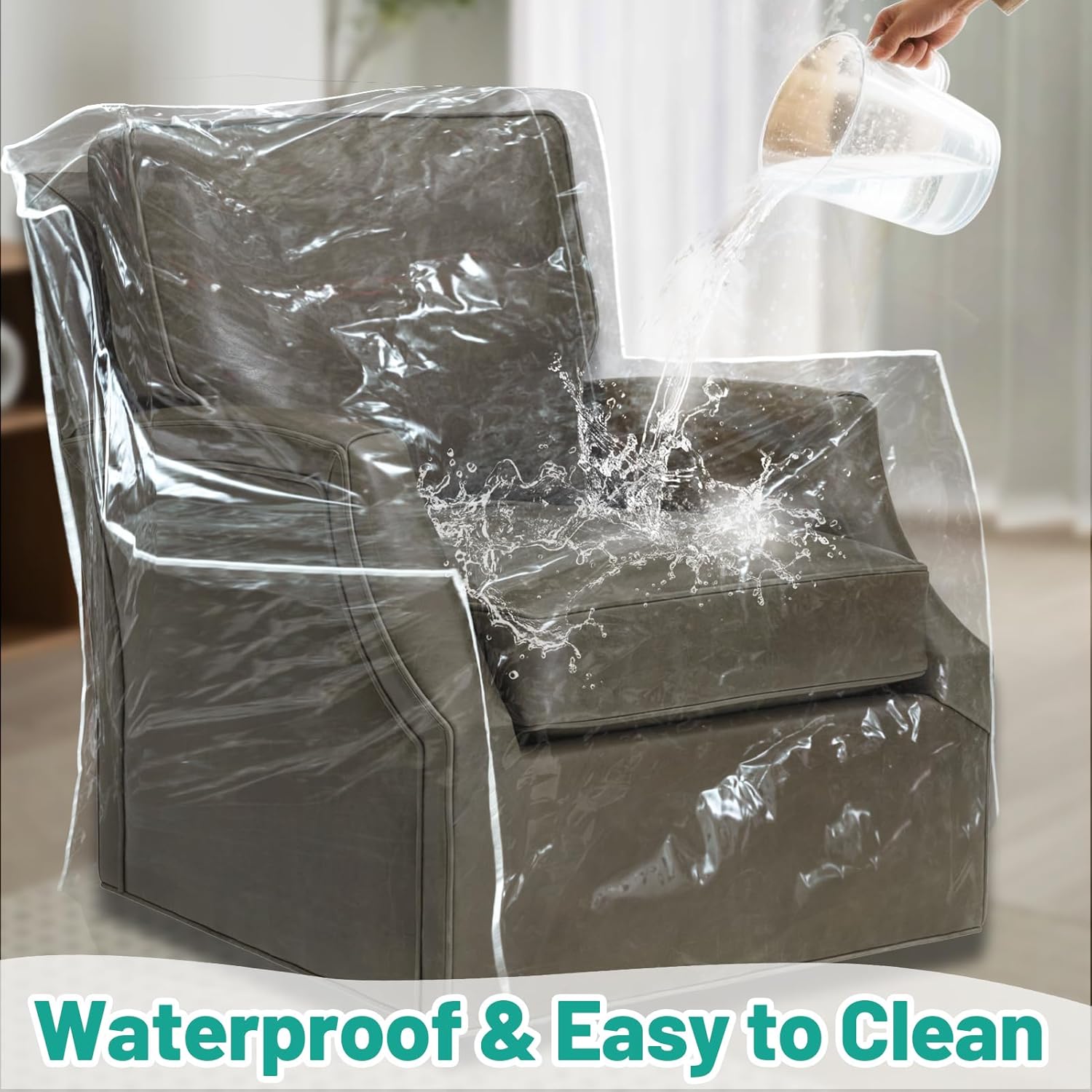 PAMASE 1.5mm Thickened Plastic Armchair/Recliner Cover - Heavy Duty Clear Vinyl Living Room Chairs Slipcover to Prevent Dogs Cats Pets Scratching, Waterproof Dustproof