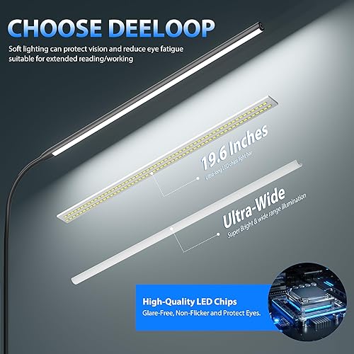 Miniatura 2 de deeloop Luz LED de lectura con clip, lámpara de escritorio brillante con chips ultra largos de 20 pulgadas, atenuación continua del 10% al 100% y 3