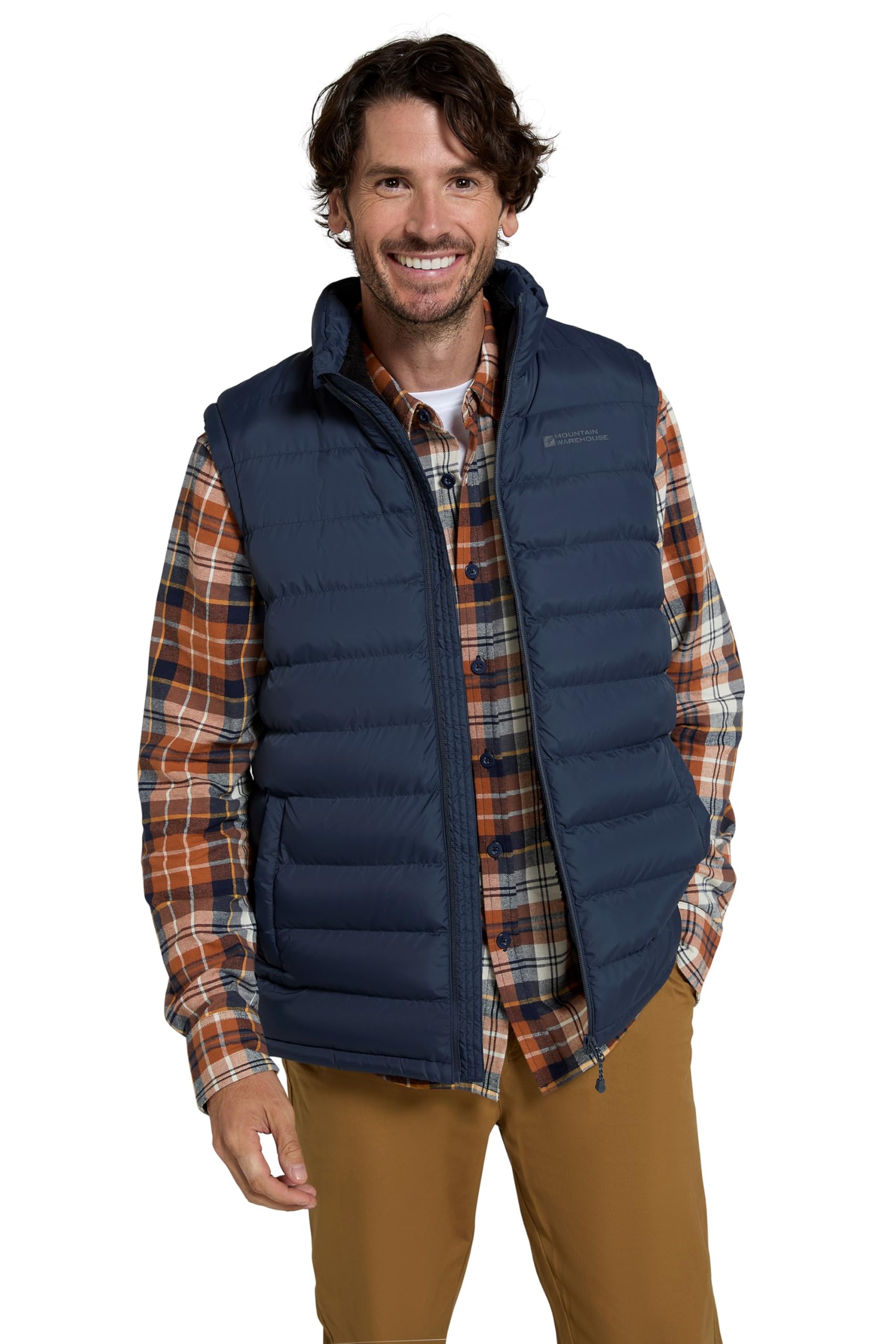 Mountain Warehouse Men's Navy Seasons Fur-Lined Padded Gilet - Water-Resistant Sleeveless Jacket With Microfibre Insulation, Pfc Free - Autumn Winter, Outdoors & Hiking S