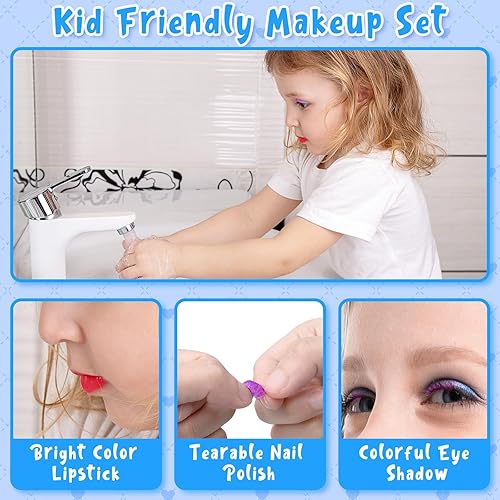 Miniatura 6 de Kit de maquillaje para niñas, juguetes de maquillaje lavables para niñas con estuche de cosméticos, juego de belleza de princesa real, juguetes para