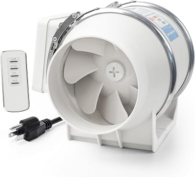 Voltset 4 Inch Inline Exhaust Fan with Remote Control, 280 CFM High Efficiency Air Flow for Bathroom, Kitchen, Grow Tent, Hydroponics, 3D Printer