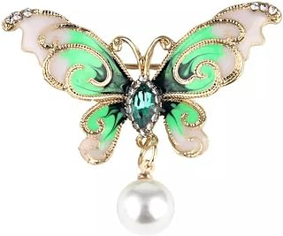 Fashion Women Butterfly Pins Rhinestone Enamel Pearl Insect Brooches Pin JeG_tu-Green
