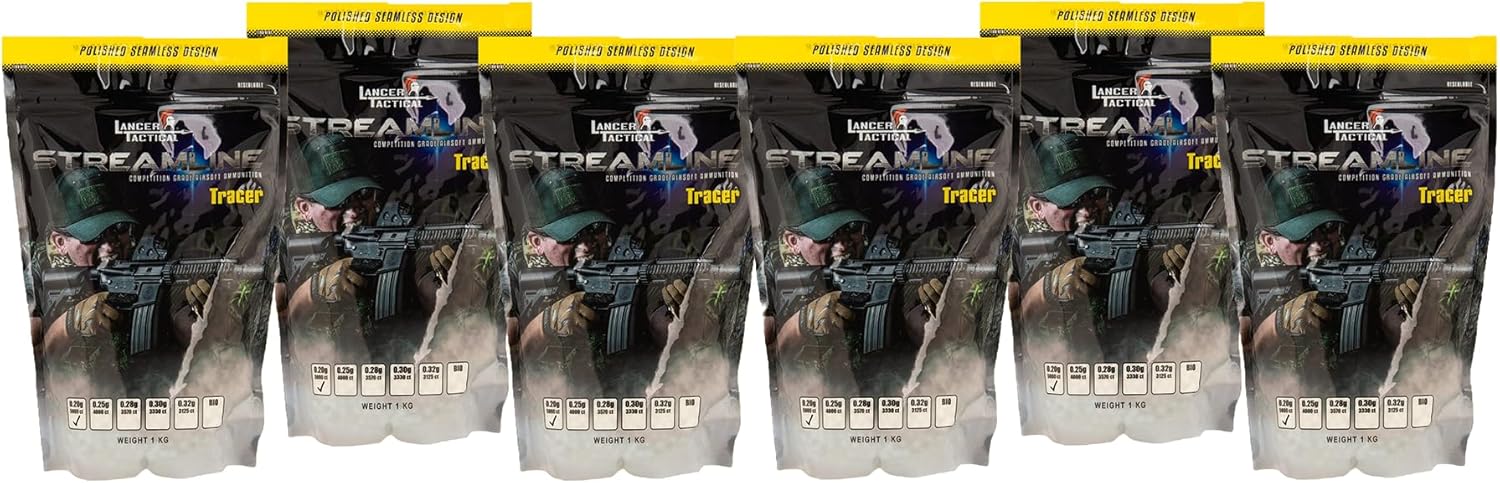 Lancer Tactical 5000 Round 0.20g Airsoft Tracer BBS Bulk Six Bags Streamline Competition Grade -Total 30,000 Rounds