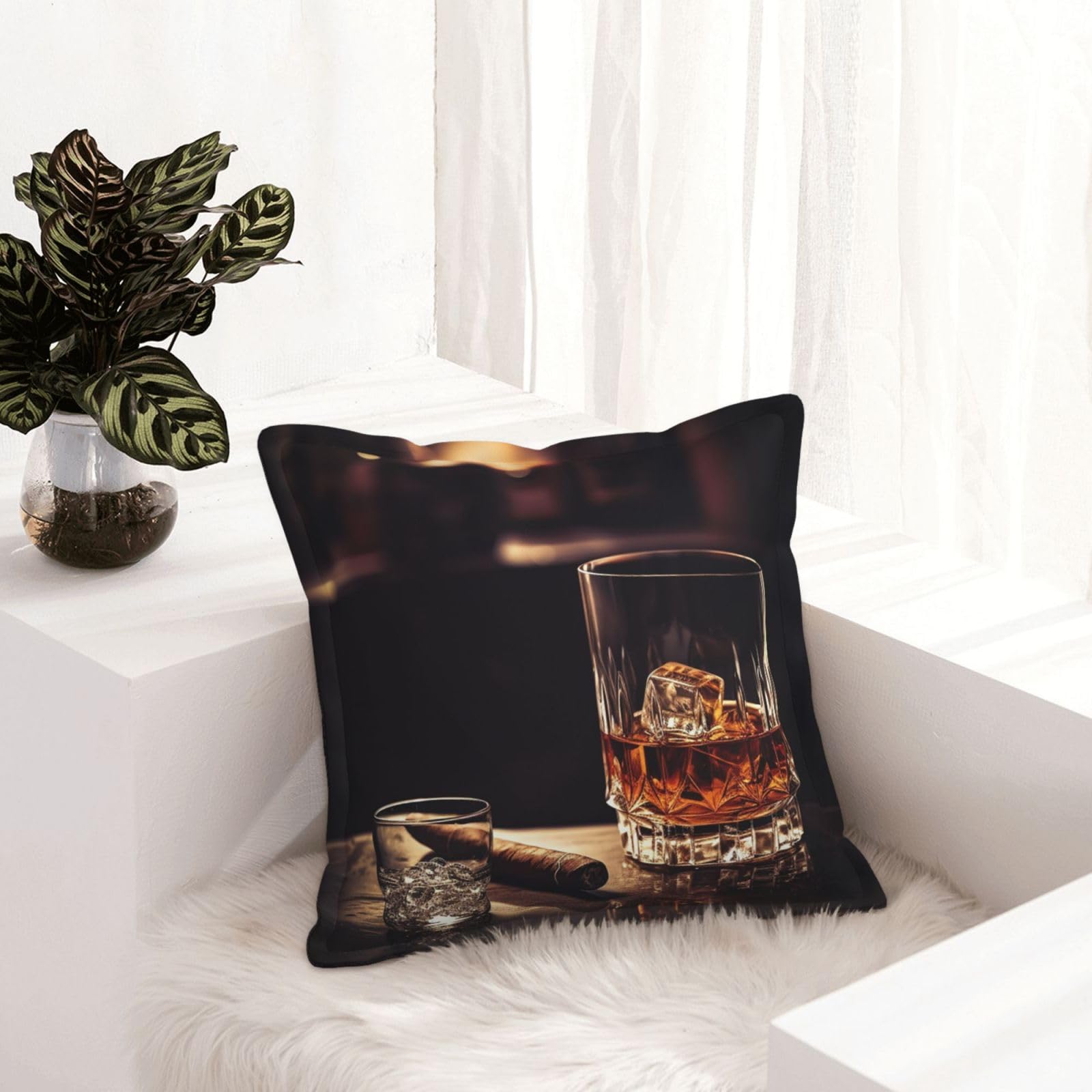 Housse de coussin en cuir synthétique lot de 2 carrées 40x40 cm marron whisky pour salon et canapé