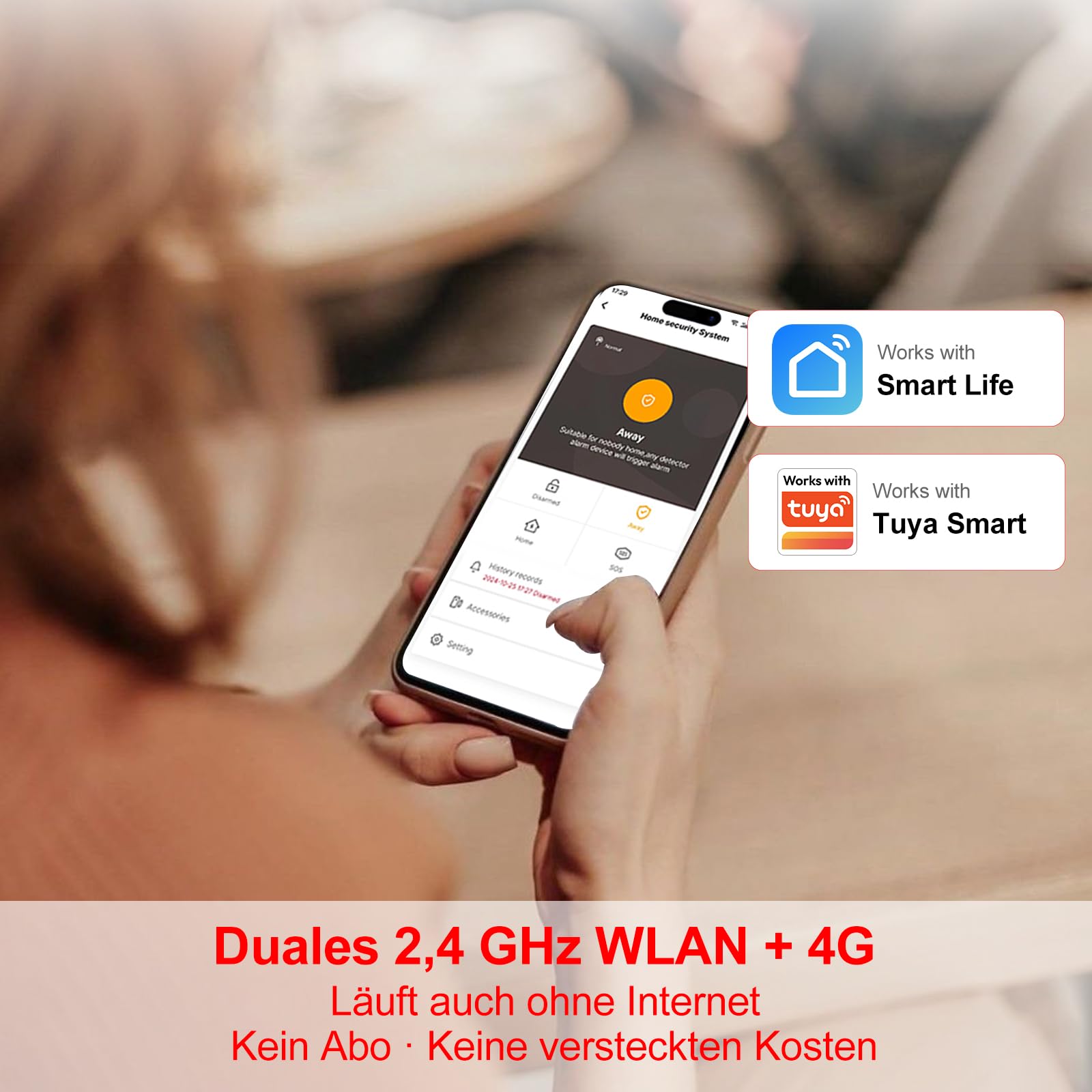 Alarmanlage Haus WLAN + 4G ohne Monatsgebühr, 4,3" Touchscreen, App-Steuerung mit SMS & Batteriewarnung – Sicherheitssystem für Haus & Alarmanlage Wohnung, Alexa kompatibel (24-teiliges Set)