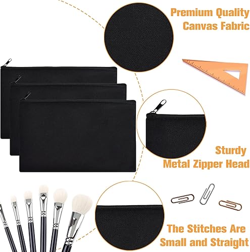 Miniatura 3 de ZeeDix Bolsa de lona, bolsa de cosméticos multiusos con cremallera, bolsa de lona con cremallera para manualidades, bolsas de maquillaje en blanco,