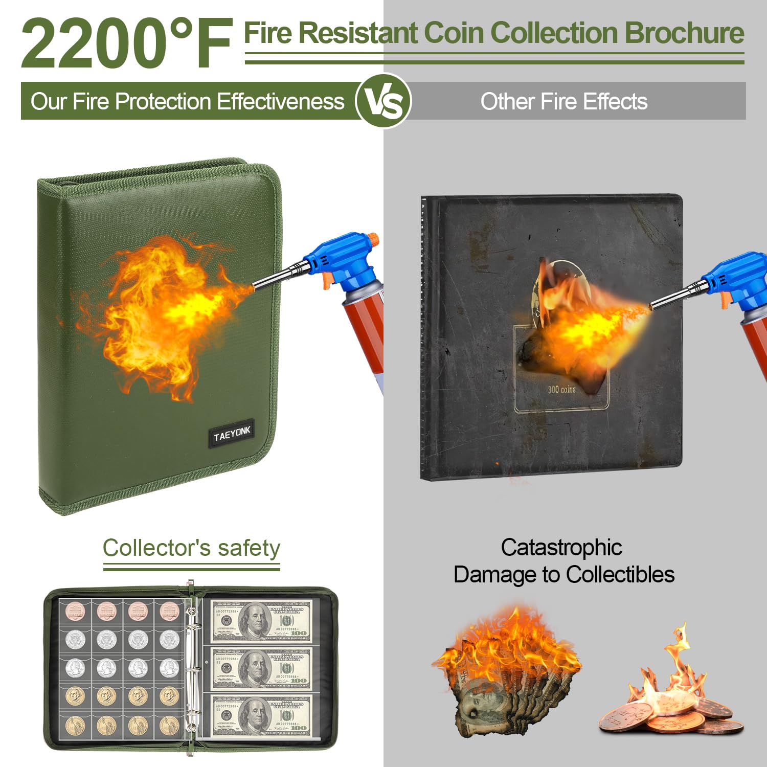 Coin Collection Book Holder for Collectors, 520 Pockets Fireproof Coins Collecting Album & 36 Sleeves Money Storage Case for Coin Currency Collection Supplies, Bill, Pennies, Quarters, Stamp