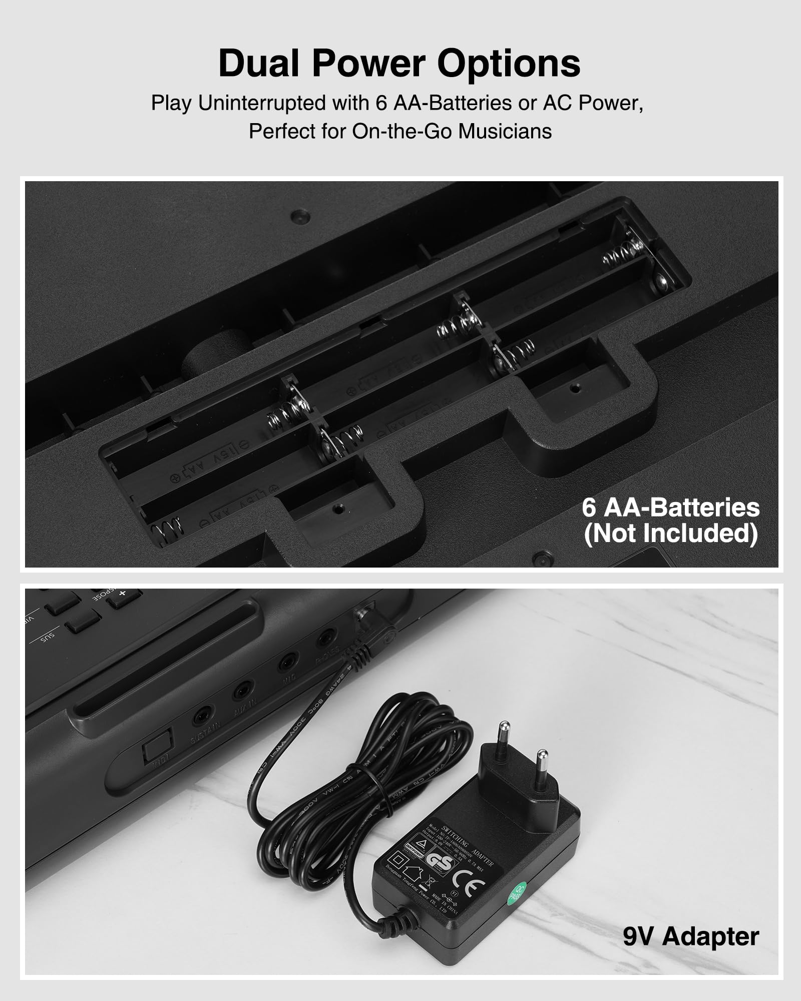 LEKATO Piano à clavier 61 touches, clavier électronique pour débutants avec touches éclairées et écran LED, deux haut-parleurs intégrés, modes d'apprentissage, pupitre, noir