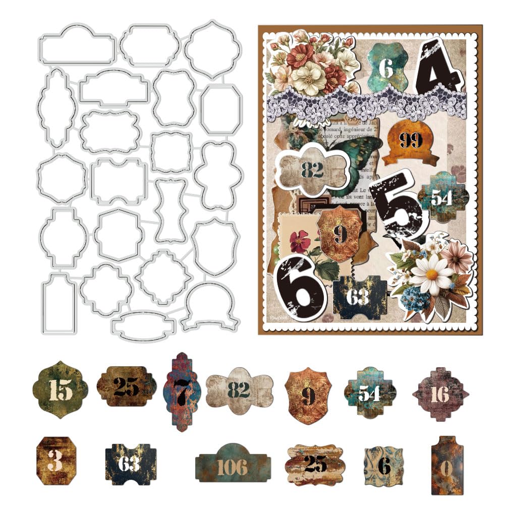 UNICRAFTALE 21Pcs Tags Label Frame Metal Cutting Dies for Card Making Rectangle Background Die Cuts Carbon Steel Embossing Stencils Template for DIY Scrapbooking Embossing Paper Album Craft Decor