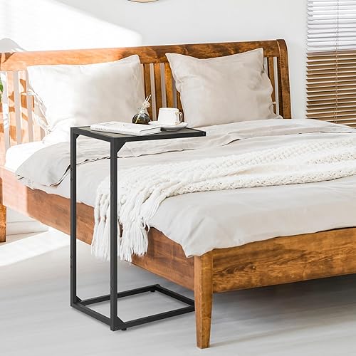 Miniatura 6 de FAGIGY Juego de mesa auxiliar en forma de C, mesas C para sofá, mesa auxiliar de aperitivos para sofá, mesas de sofá que se deslizan debajo, mesa de