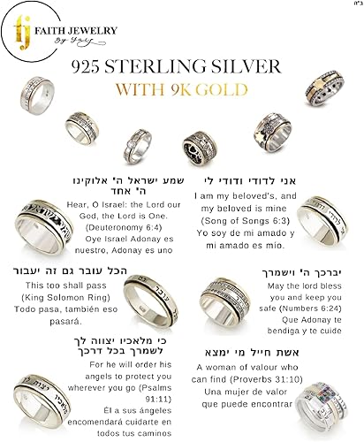 Miniatura 7 de Anillo giratorio de plata de ley 925 con texto en inglés "I am my beloved and my beloved is mine", anillo de canción de Salomón, anillo con texto en