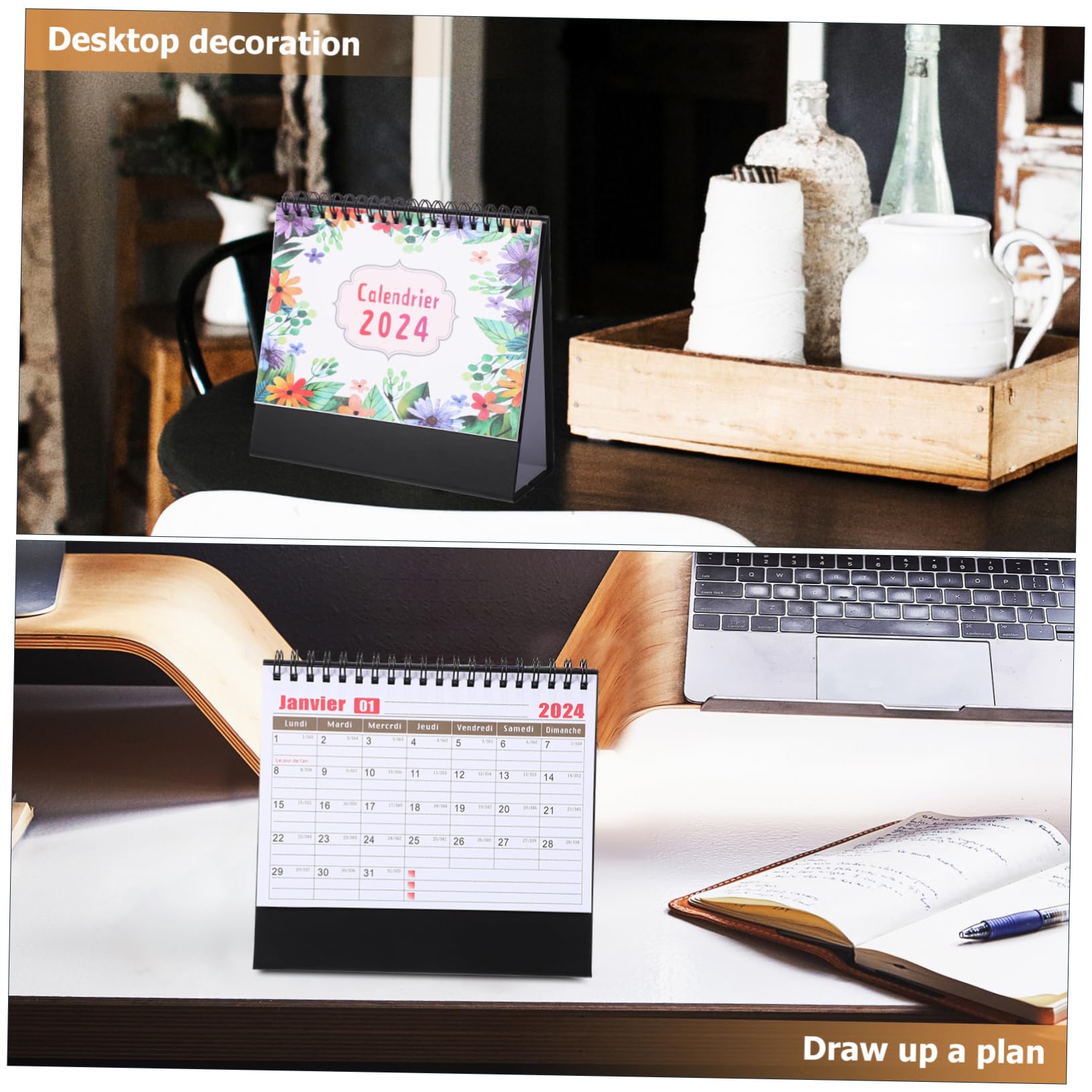 NUOBESTY 4stücke Tischkalender mit Zwei Spiralen Terminkalender für Büro und Zuhause Inklusive Vier Verschiedener Designs als Praktisches Hilfsmittel für Organisation