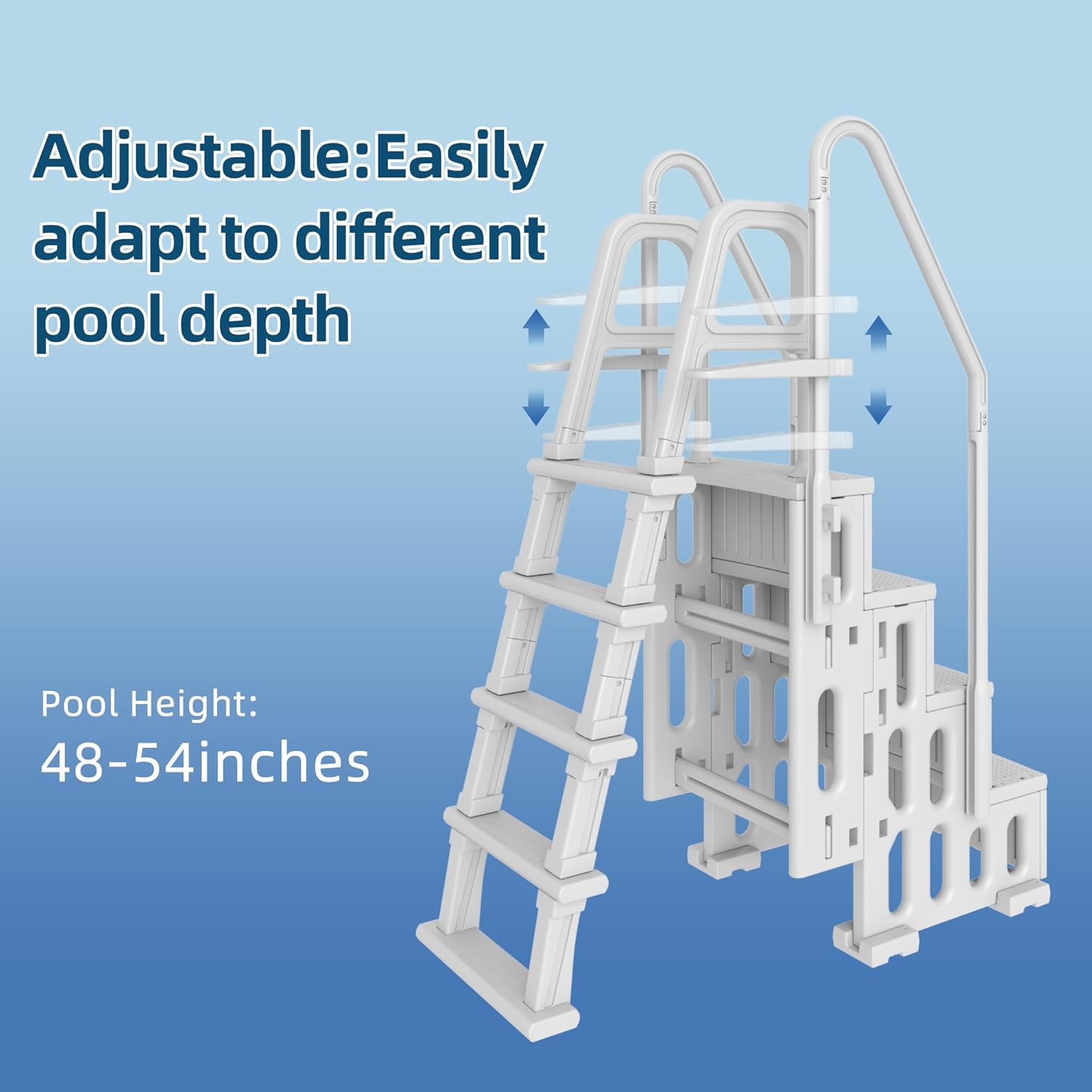 Pool Ladder, A Frame Adjustable Pool Step with Double Handrails and Non-Slip Steps for 48”-54” Above Ground and In-Ground Pools, White