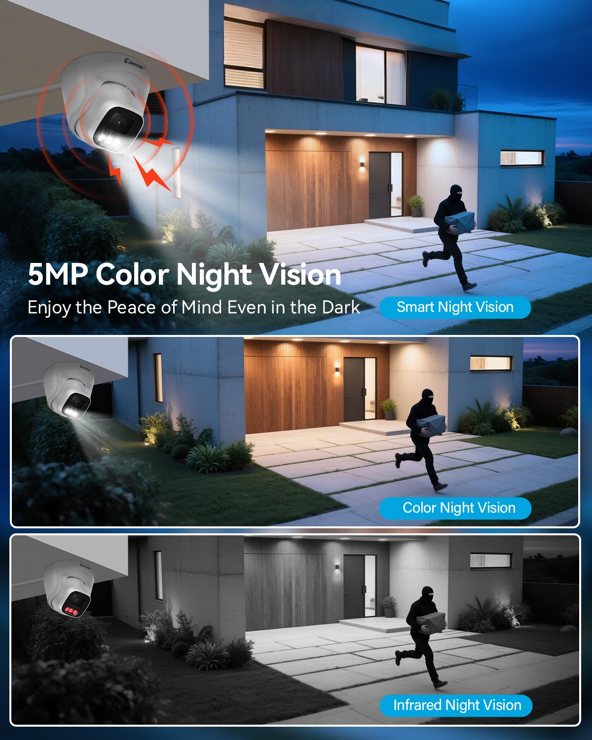 Jennov 5MP Cámara Vigilancia WiFi Exterior Seguimiento Automático Grabación 24/7