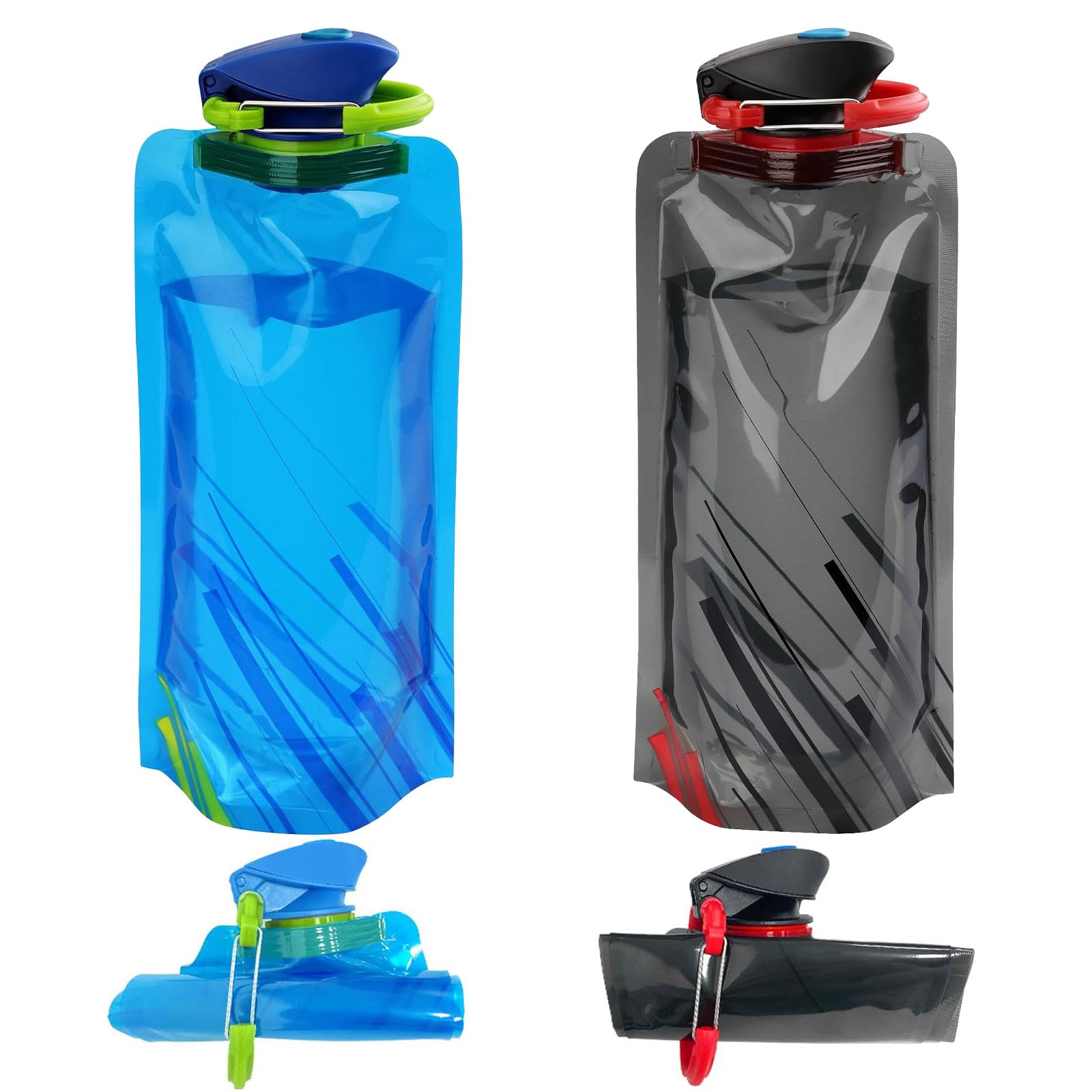 Rnigra Collapsible Water Bottles 2 Pcs, 700ml Foldable, BPA Free, Black + Blue, Travel, Festivals, Hiking, Camping