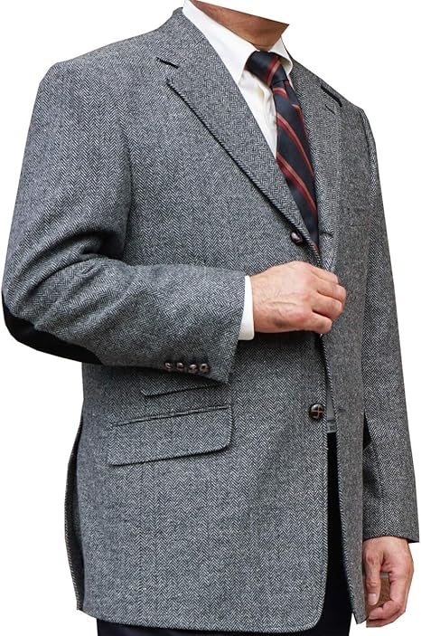 Amazon Oxford Classic 秋冬ツイードジャケット グレー エルボーパッチ 英国調 0718 コート ジャケット 通販