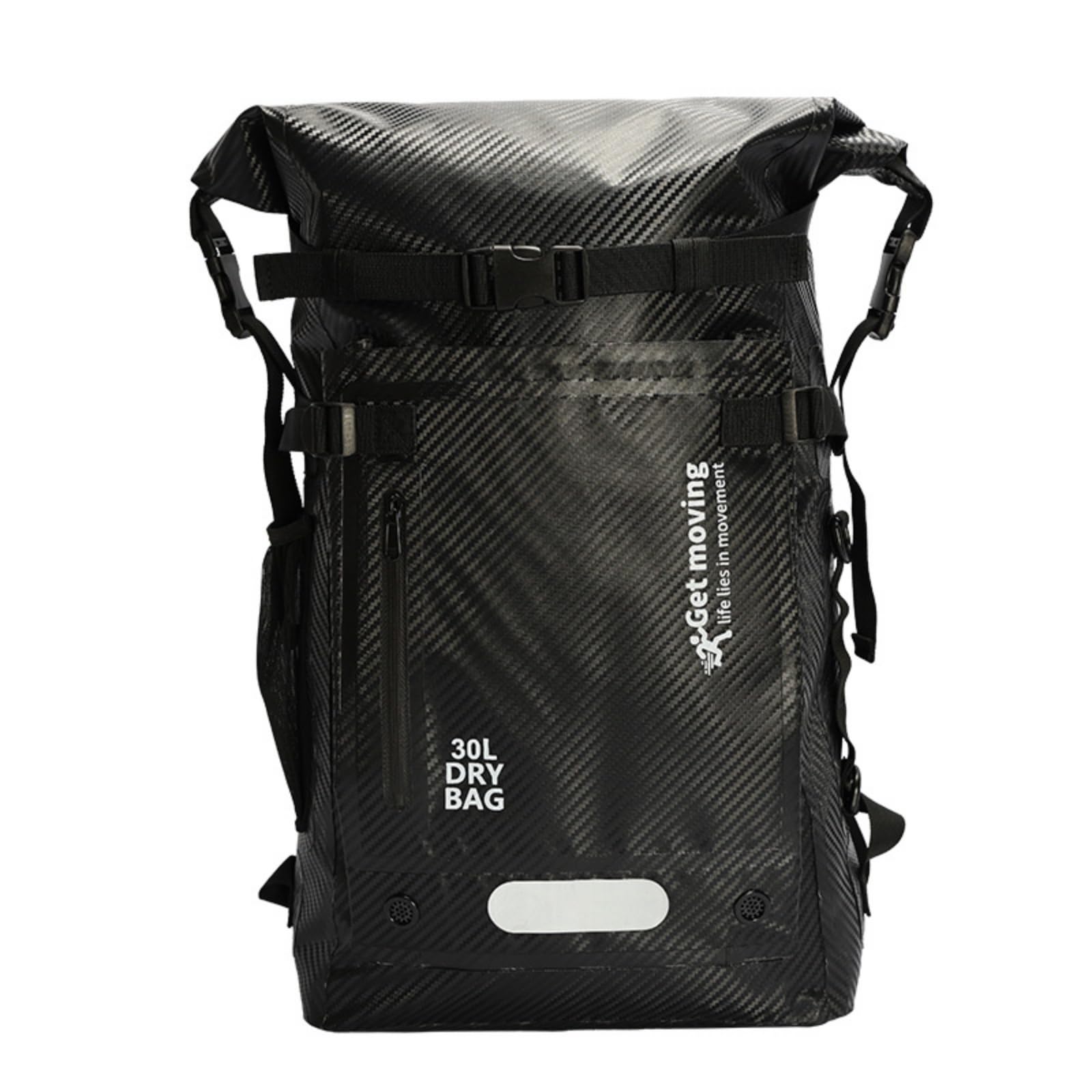 Harilla Mochila Impermeable Seca Bolsa Estanca Náutica Hecha en Tejido de Fibra de Carbono con 30L y Bolsillos Laterales Ajustables Adecuada para Kayak, Array, Negro