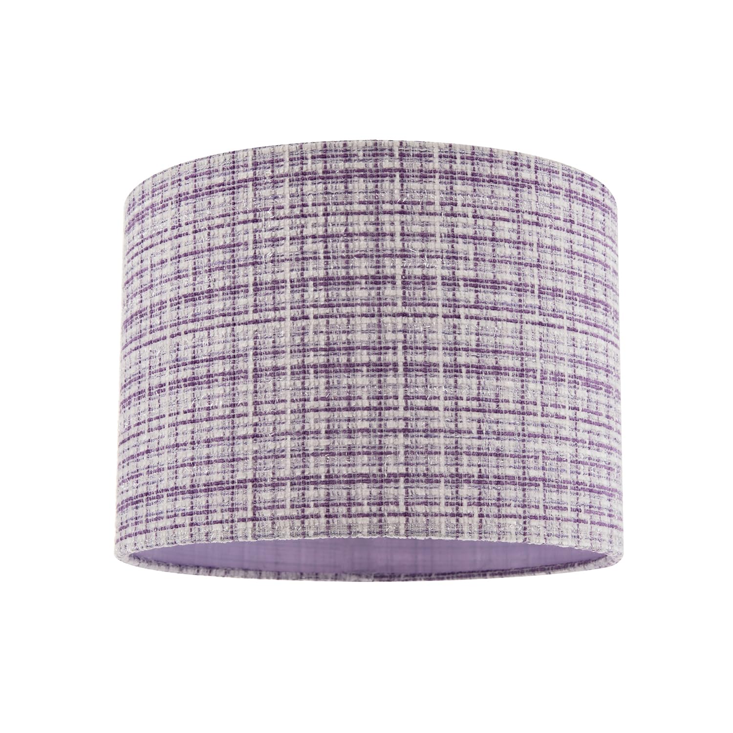 Stylish Cross Hatch Designed Textured Linen Fabric Lamp Shade in Lilac and White | 18cm x 25cm | Inner Lilac Satin Lining by Happy Homewares