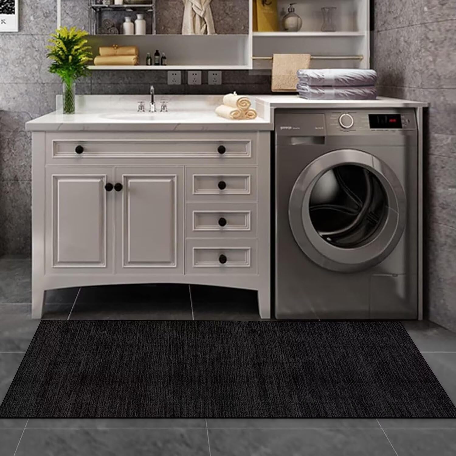 Tapis de couloir, cuisine, lavable, antidérapant, 70 x 180 cm, style vintage, noir, gris, long, tapis de cuisine, couloir, salon, chambre à coucher, vendu au mètre, personnalisable