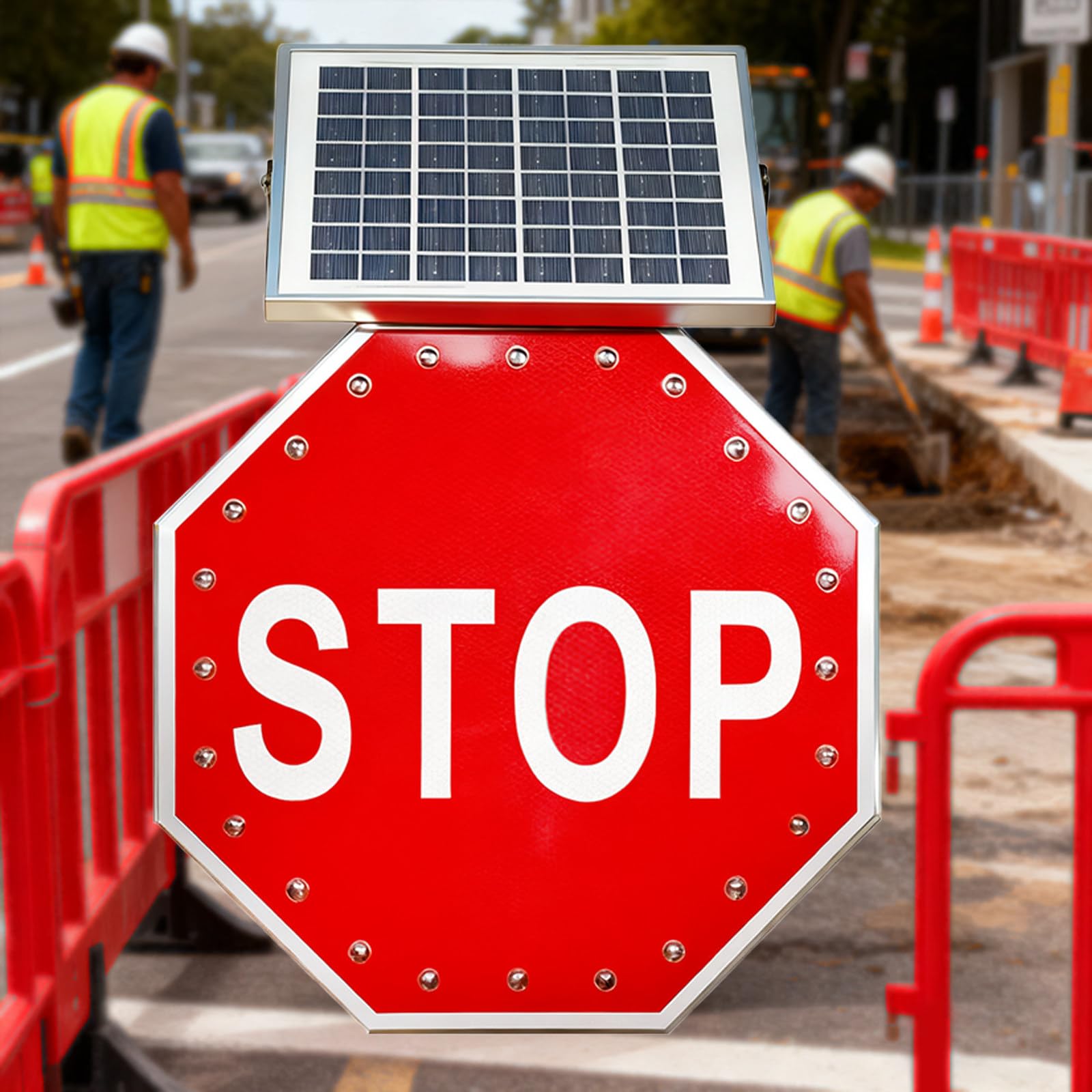 24 Zoll solarbetriebenes Stoppschild mit LED-Leuchten – Aluminium-Verkehrsschild für den BAU von Parkplätzen – wasserdicht, Tag- und Nachtsichtbarkeit, hochwertige Reflexfolie