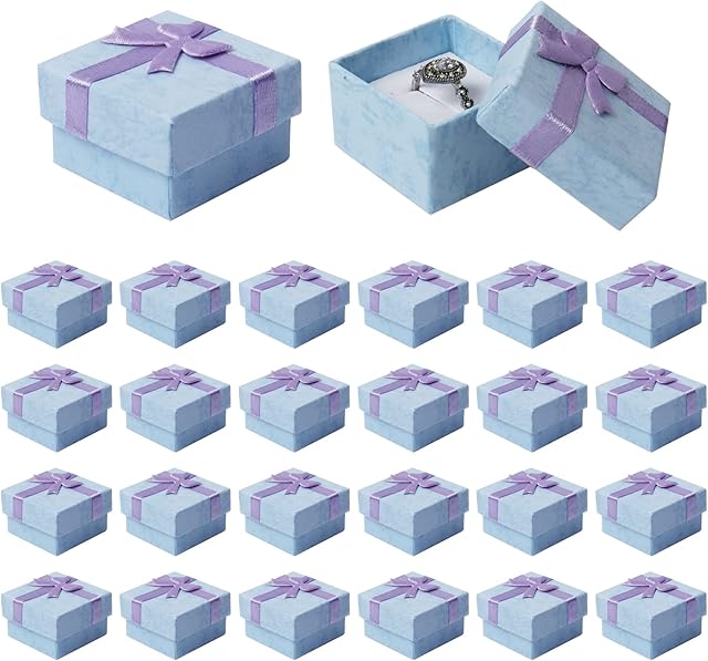 24 Pack Jewellery Ring Gift Boxes, 4 x 4 cm Ring Boxes Bulk with Lids and Bow-knot, Small Gift Boxes for Jewellery Rings Earrings, Purple