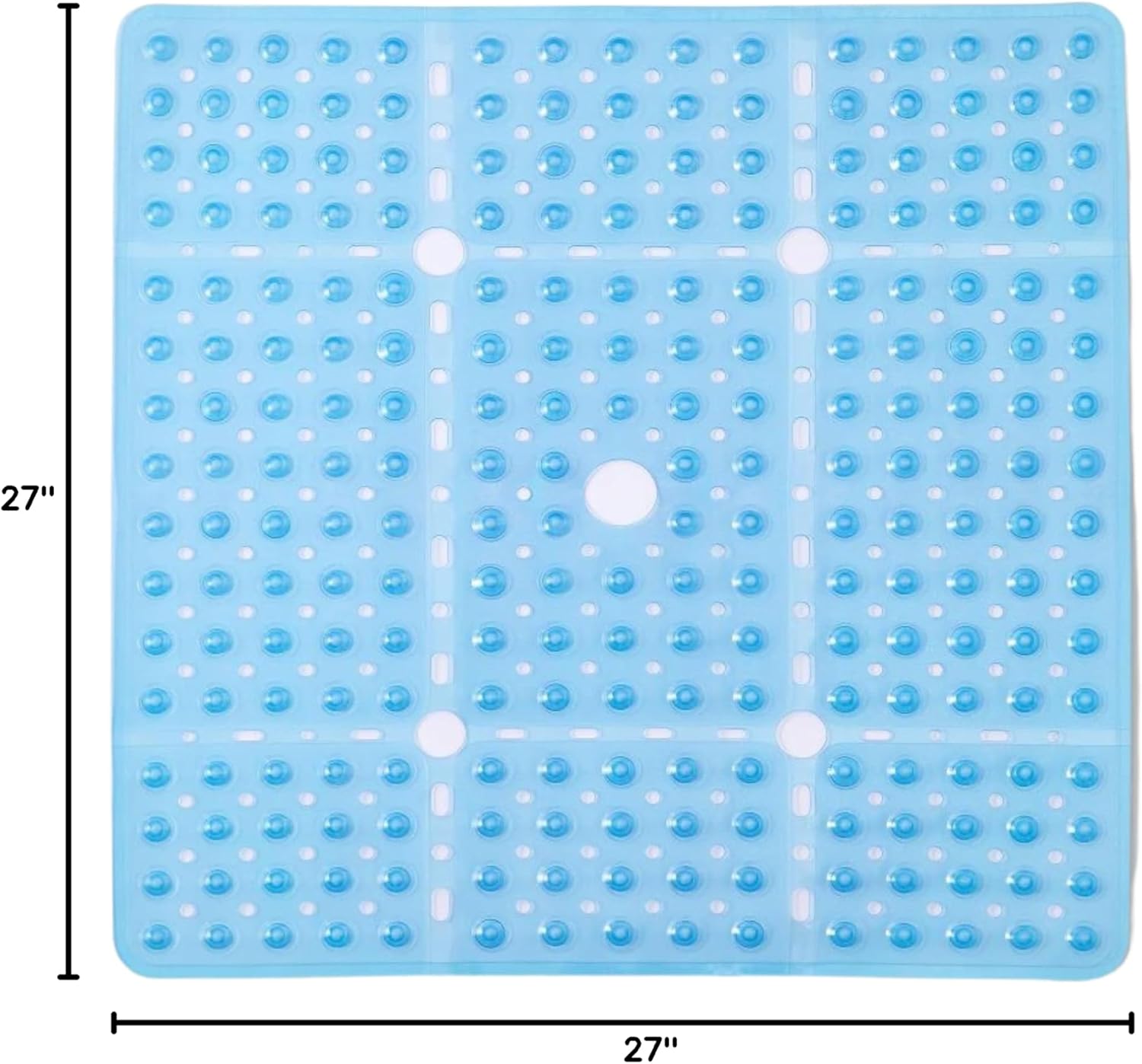 ENKOSI Square Shower Mat 27x27 inch - Anti Slip Bathroom Shower Stall Mats for Shower Floors - Non Slip Square Bath Mat with Strong Secure Suction Cups and Drain Holes in Middle (Clear Blue 27x27)