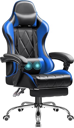 Miniatura 12 de Silla de juegos Shahoo con reposapiés y soporte lumbar de masaje, sillas de computadora para juegos ergonómicas, asiento de oficina de altura Negro